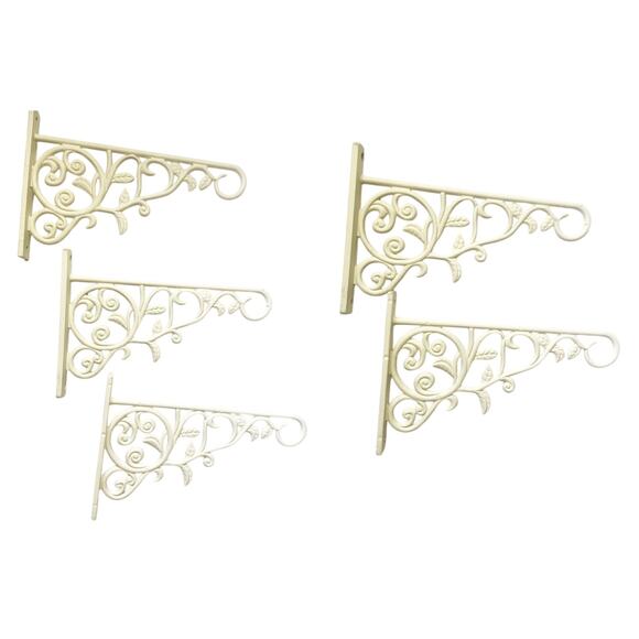 Lot of 5 White Metal Shelf Brackets Plant Hangers 10" W x 6.5" H - Picture 1 of 6